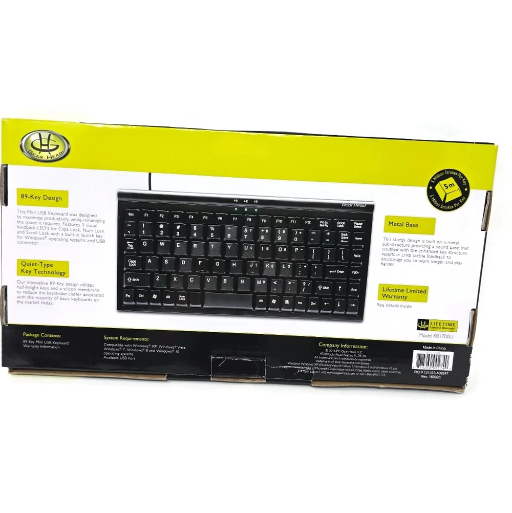 Gear Head NEW Mini USB Keyboard 89 Keys Compact Size